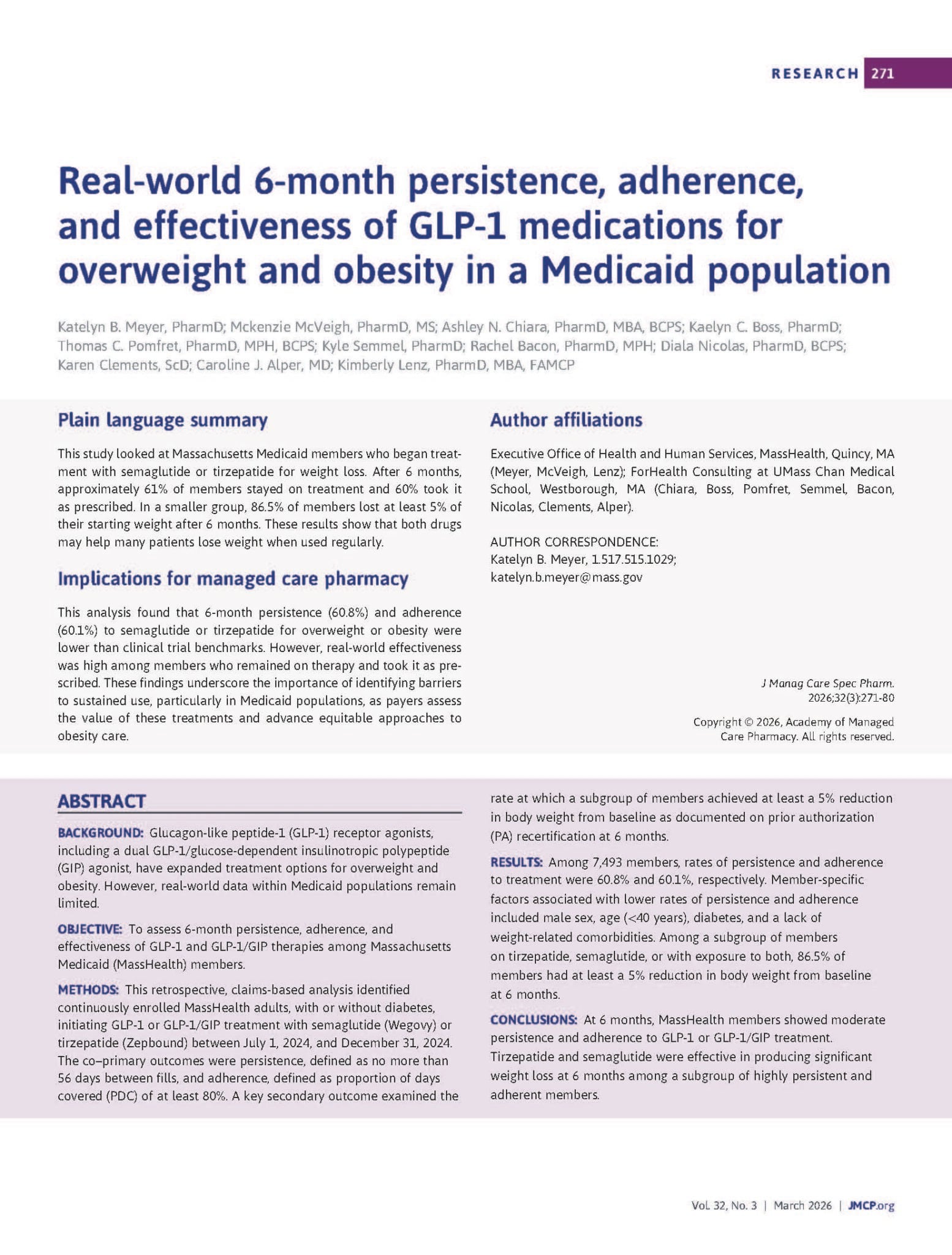 Six-month adherence, effectiveness of GLP-1 medications for overweight, obese Medicaid patients