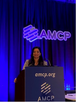Neha Kashalikar, PharmD, and Mahsa Salsabili, PharmD, PhD presenting "A Practical Framework in Managing Value-Based Contracts&rdquo;.