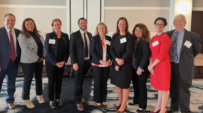 From left to right: Rich Delanders, Senior Director, Business Strategy, Planning, and Risk; Ada Pease, Senior Director, Finance and Claims Administration; Erika Paradis, Academic Programs and Training Manager; Mike Kane, Senior Director, Criminal Justice Reform; Dyana Nickl, Deputy Managing Director, Justice & Health Equity; Meaghan Dupuis, Executive Director, Justice & Health Equity; Lisa Clemente, Program and Credentialing Coordinator; Dr. Kate Pivovarova, Director, Academic Consortium on Criminal Justice Health; and Dr. Warren Ferguson, Director of Academic Programs, Health and Criminal Justice Program.