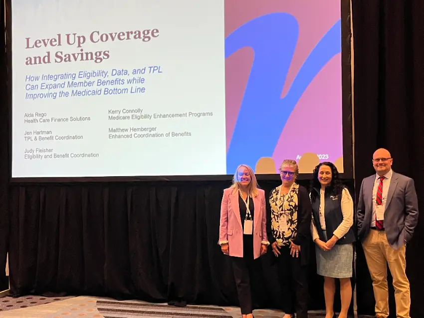 en Hartman, deputy director, Third Party Liability & Benefit Coordination • Judy Fleisher, director, Eligibility & Benefit Coordination • Kerry Connolly, state client relationship manager, Medicare Eligibility Enhancement Programs • Matthew Hemberger, associate director, Third Party Liability Programs presenting at MESC 2023